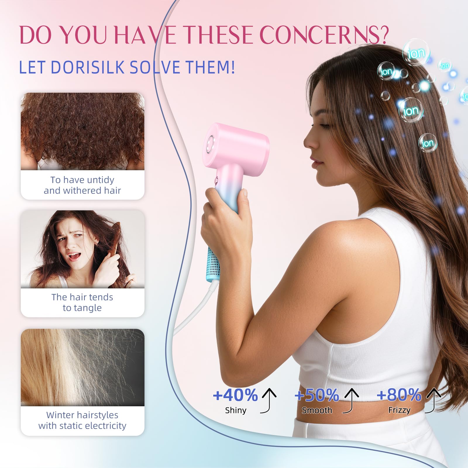 DORISILK Ionic Hair Dryer safety features include temperature control.
