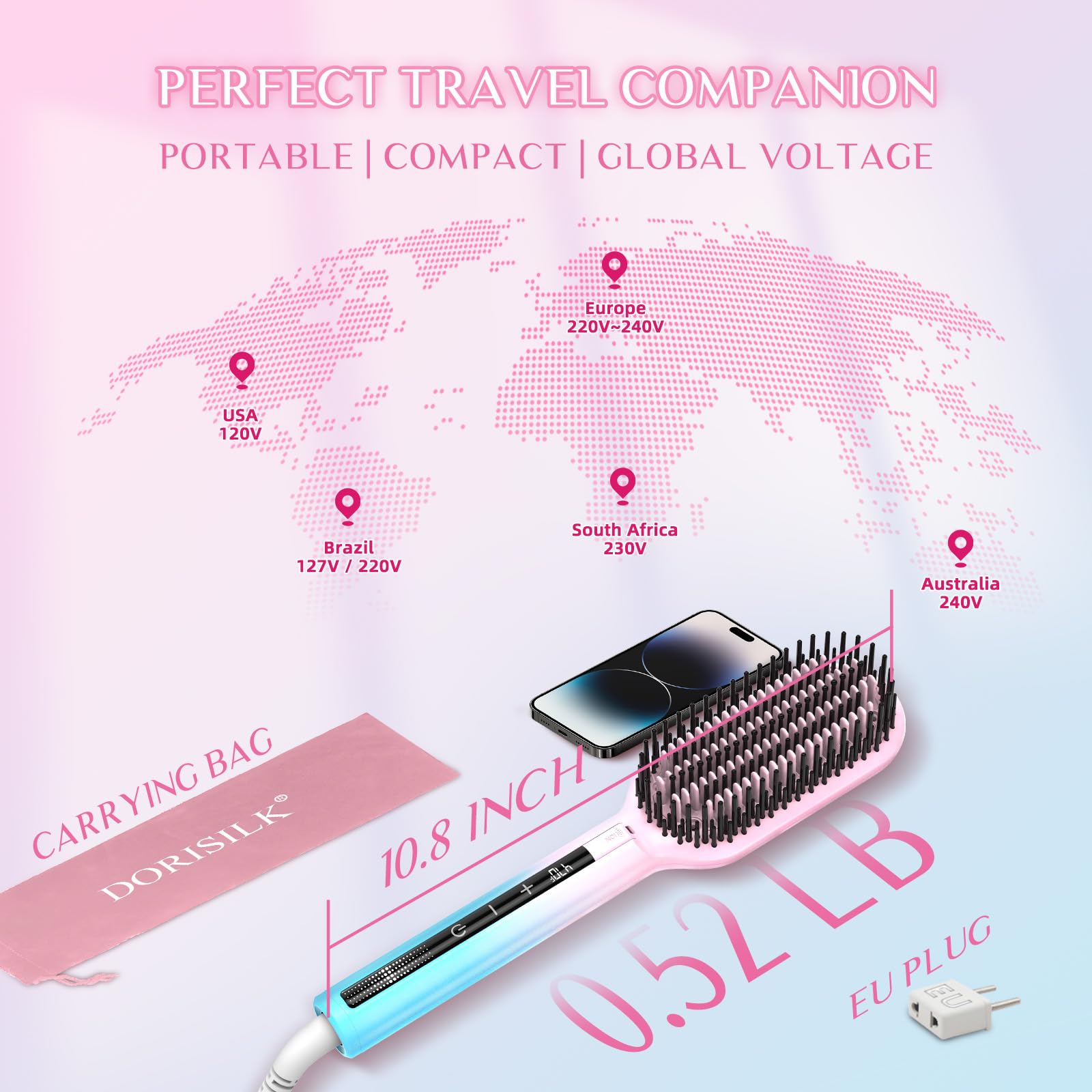 DORISILK Ionic Hair Straightener Brush 360 swivel cord for easy movement