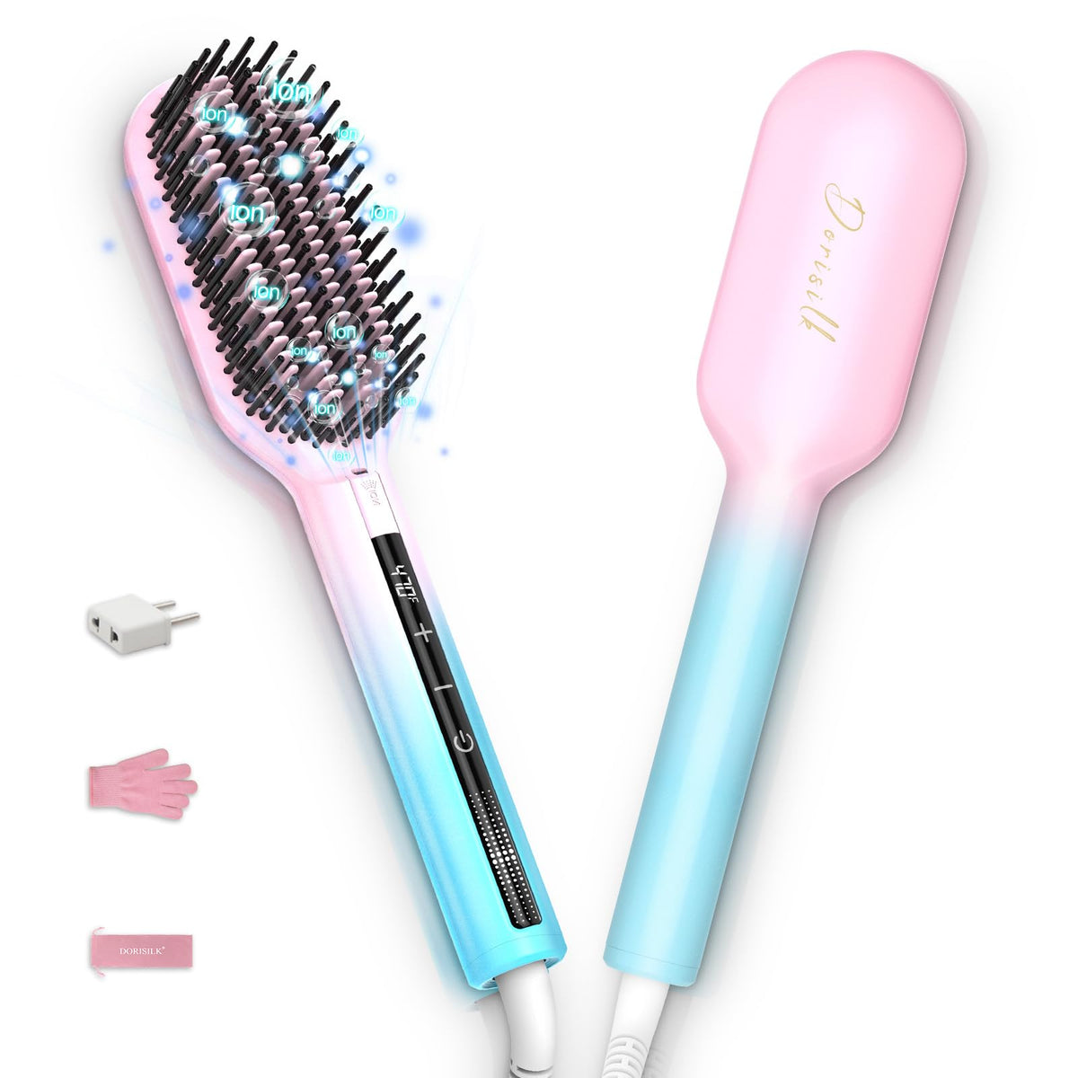 DORISILK Ionic Hair Straightener Brush at 470F max temp for confident frizz control