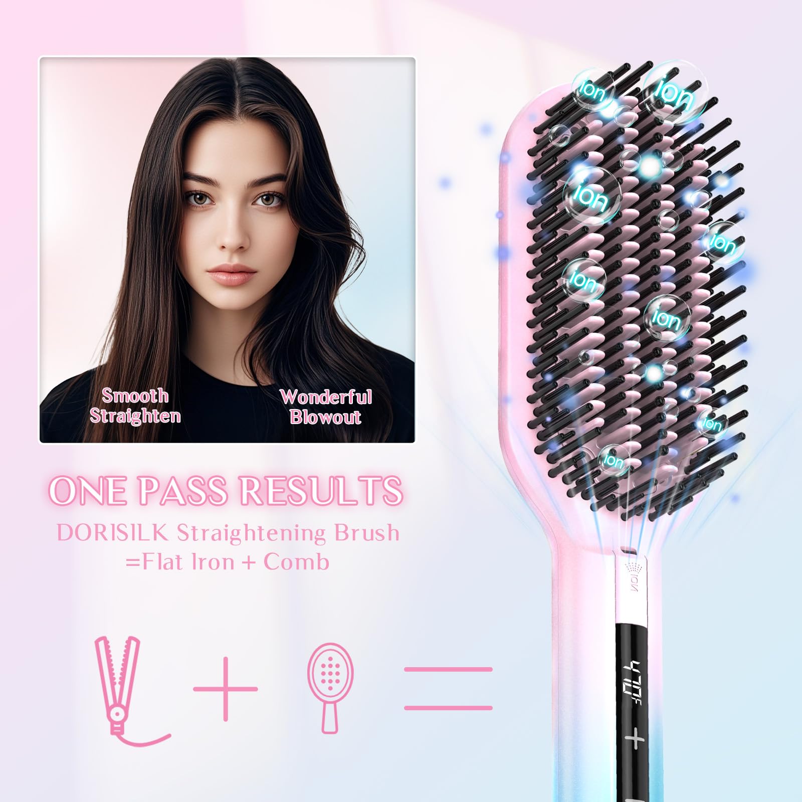 DORISILK Ionic Hair Straightener Brush anti-scald housing minimizes burn risk