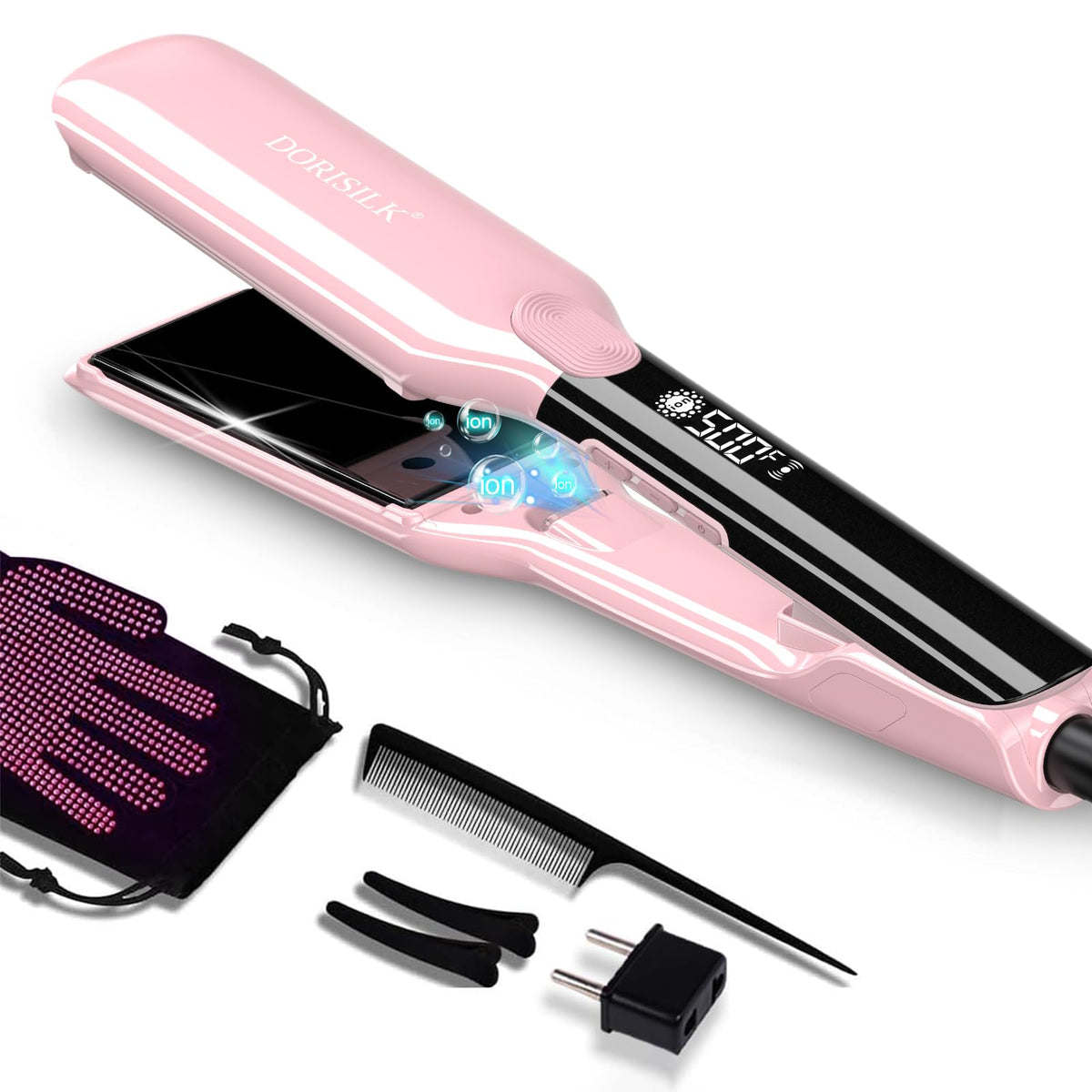DORISILK plasma flat iron front view for quick frizz-free straightening