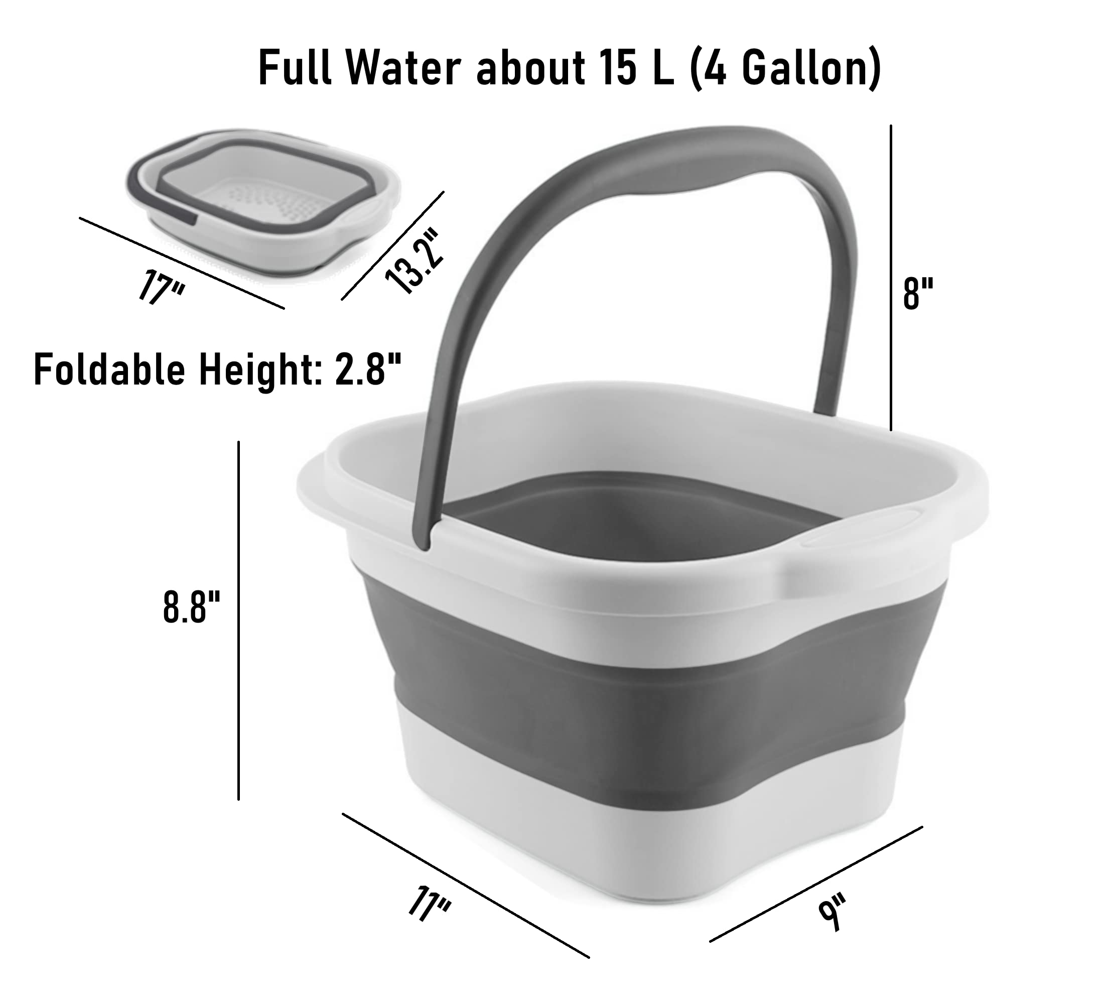 DoroSun collapsible foot bath extended showing full 15 liter capacity for soaking.