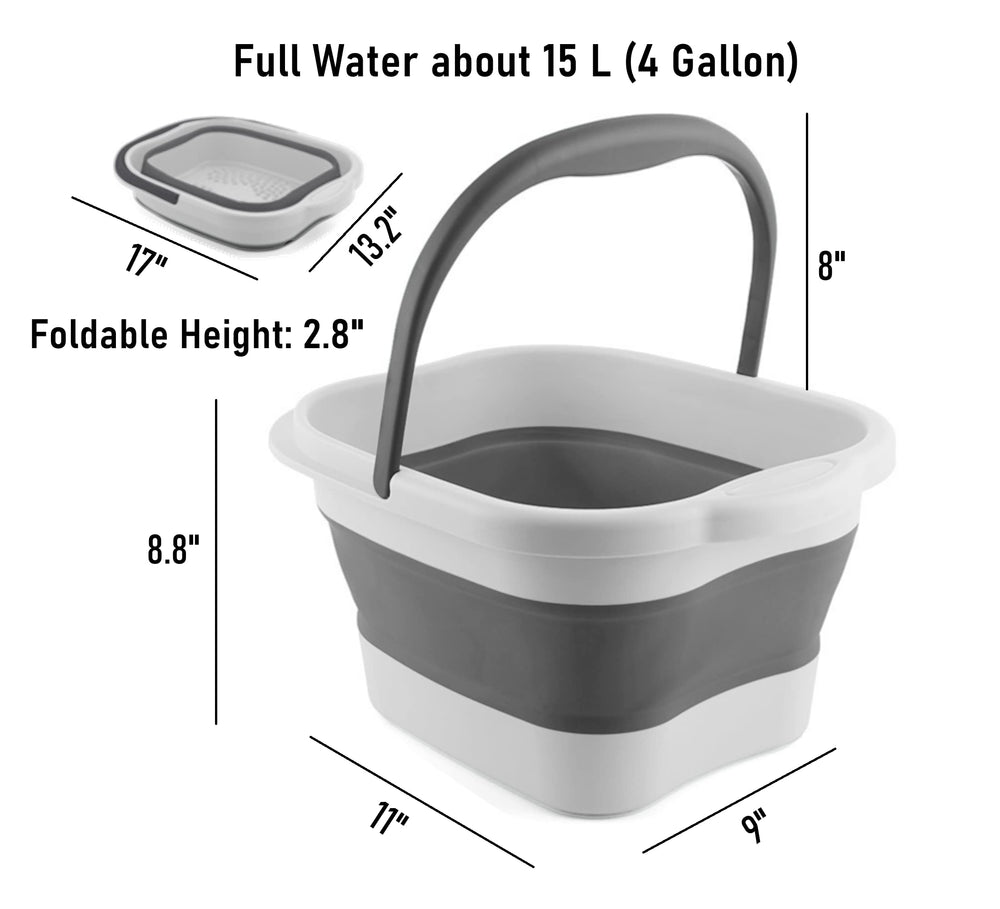 DoroSun collapsible foot bath extended showing full 15 liter capacity for soaking.