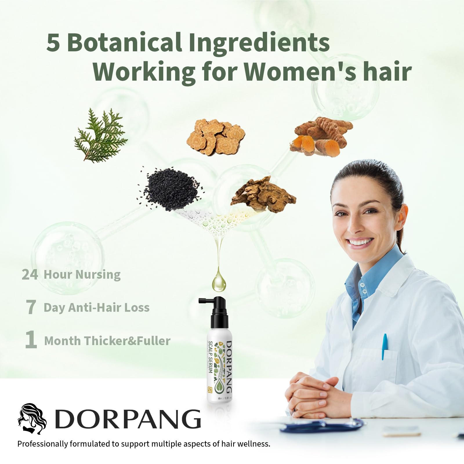 DORPANG Hairiline ingredients close-up with Biotin Rosemary Mint