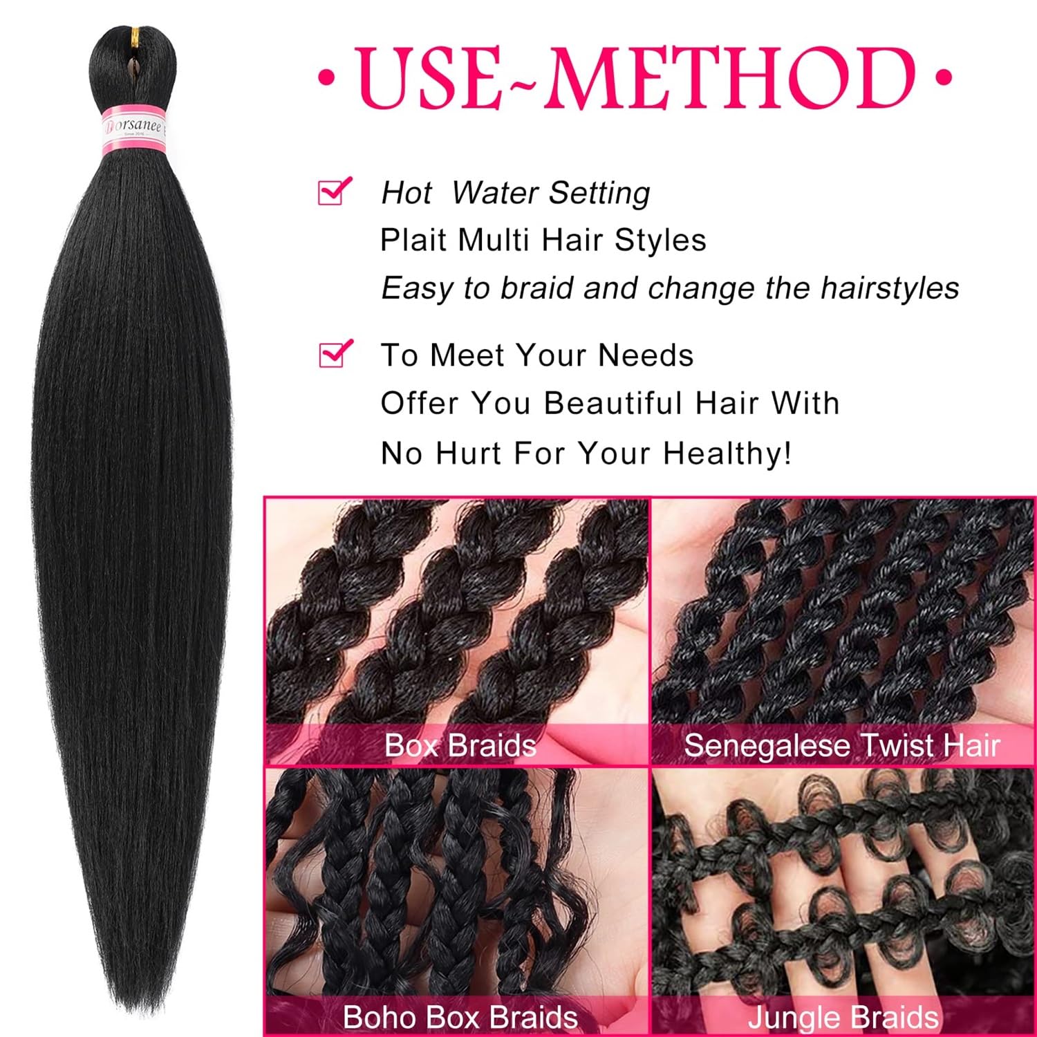 Dorsanee soft yaki texture hair 20inch in hand, lightweight feel for braids.