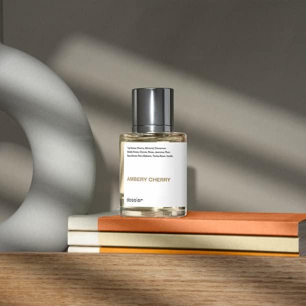 Dossier Ambery Cherry bottle closeup highlighting amber vanilla notes