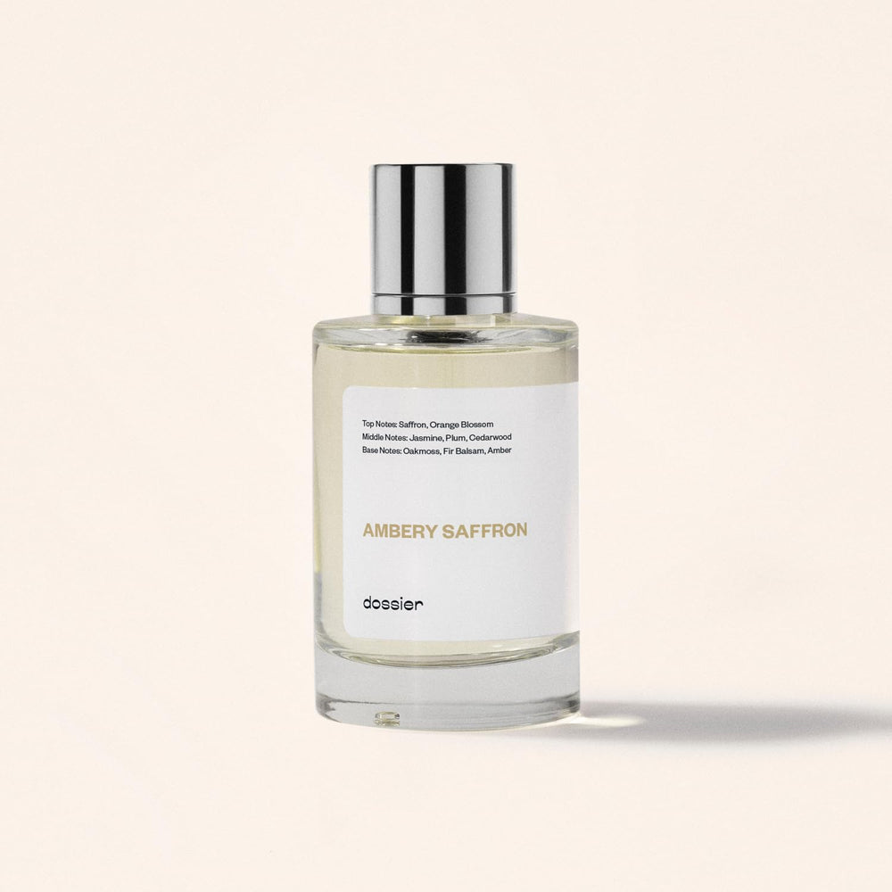 Dossier Ambery Saffron middle notes featuring jasmine, plum, cedarwood for a balanced heart