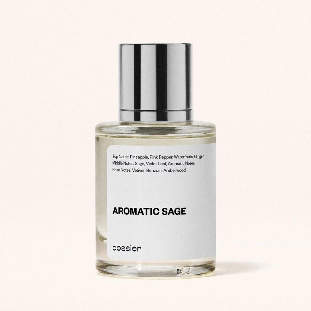 Dossier Aromatic Sage bottle on shelf conveys premium minimalist design