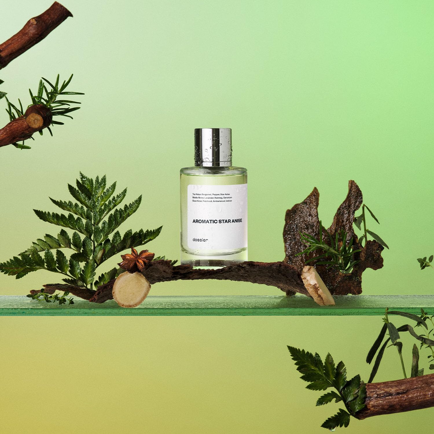 Dossier Aromatic Star Anise spray demonstrates even mist for all-day wear.