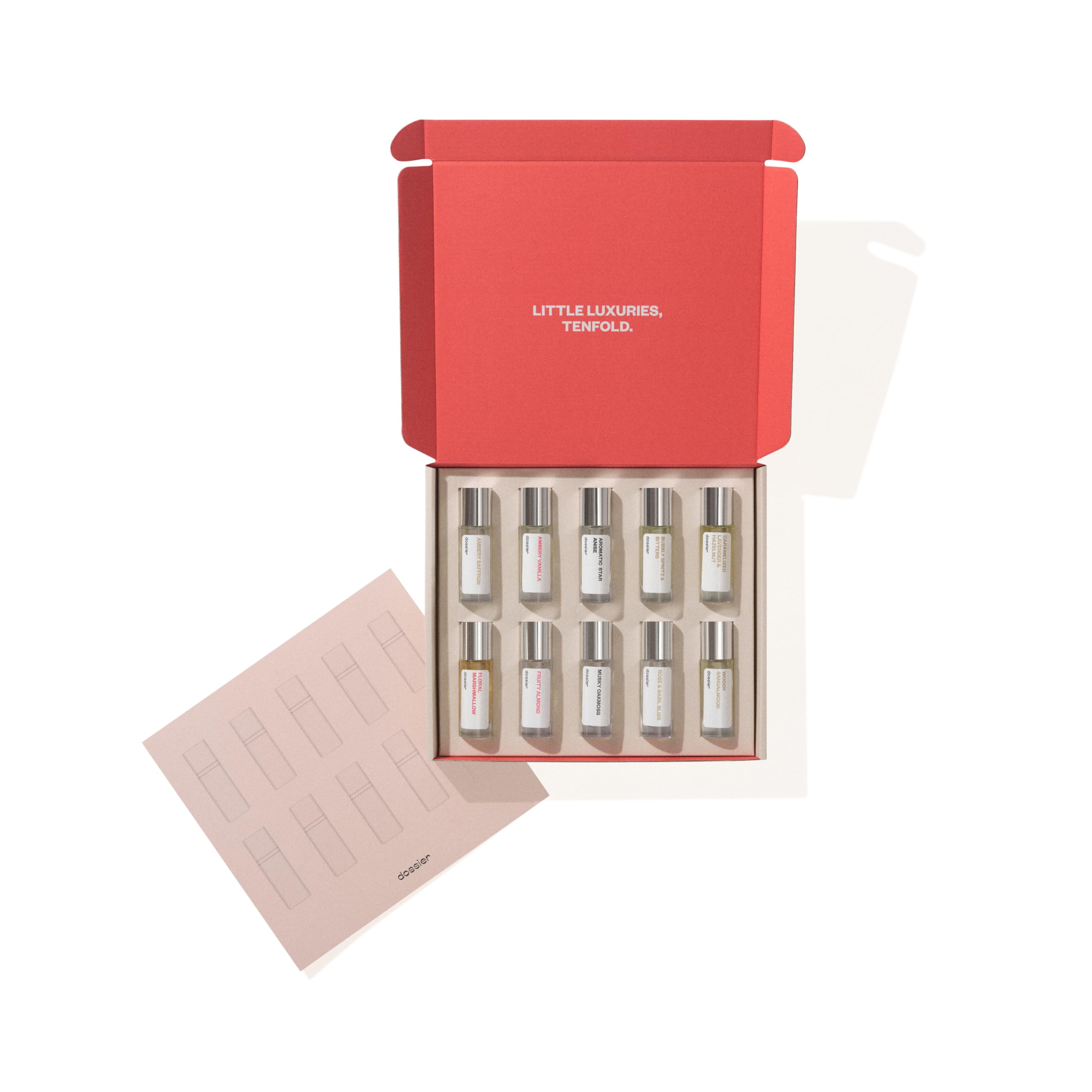 Dossier Discovery Set mini bottles packaging for on-the-go fragrance testing.