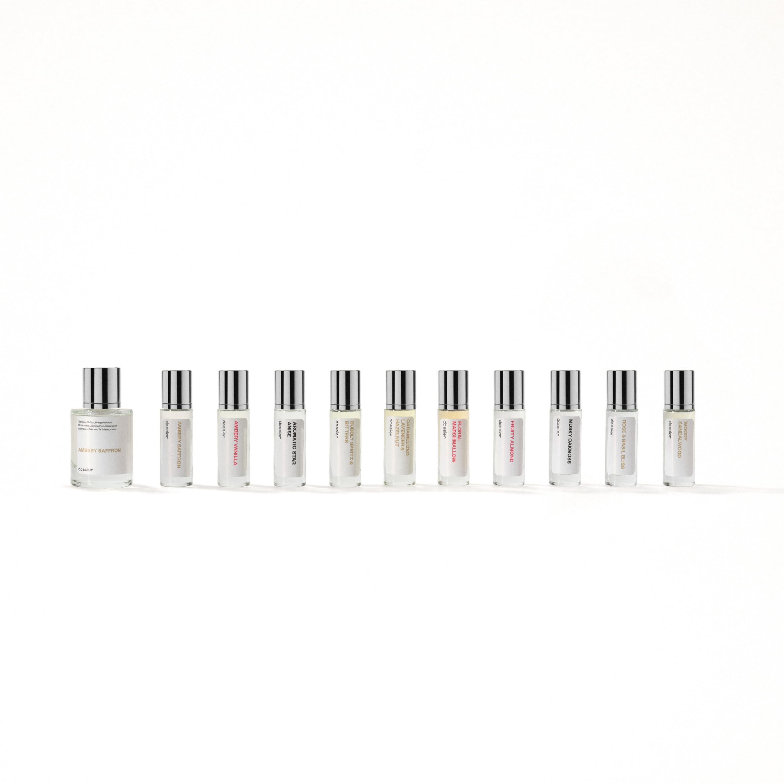 Dossier Discovery Set sample swatches collection for easy scent comparison.