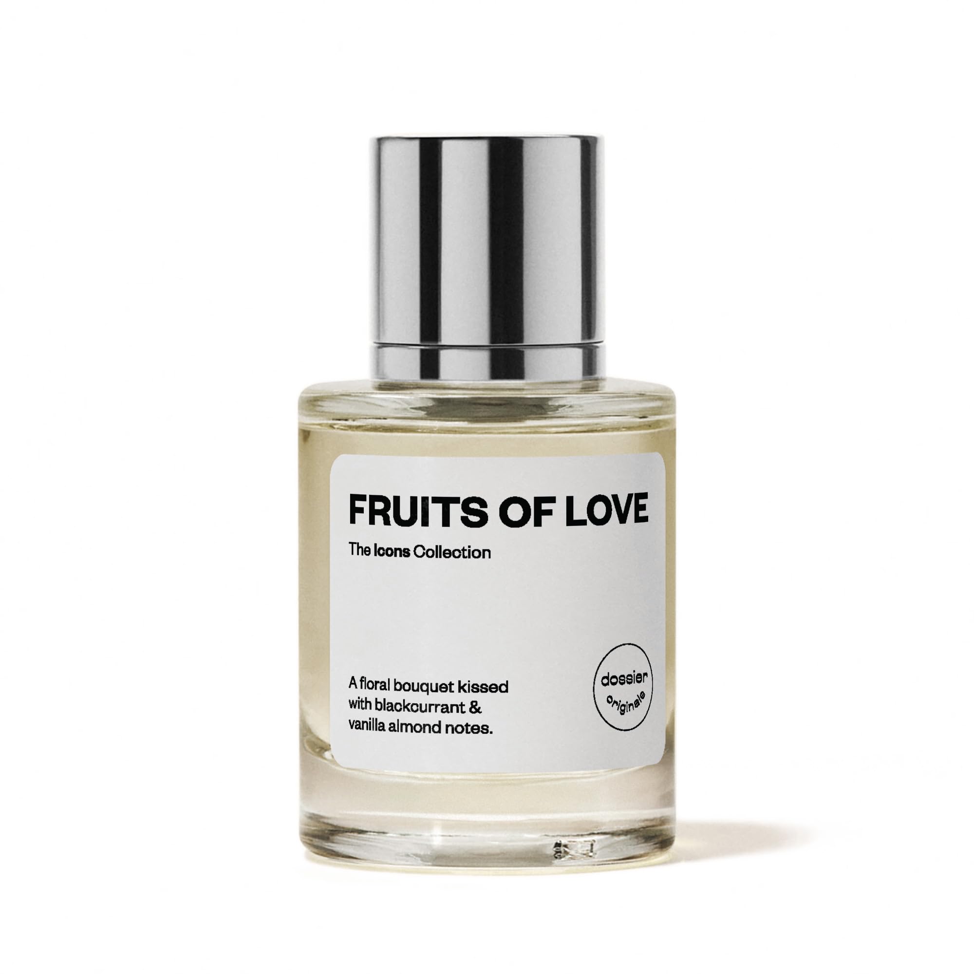Dossier Fruits of Love packaging box displayed beside bottle for gift-ready appeal.