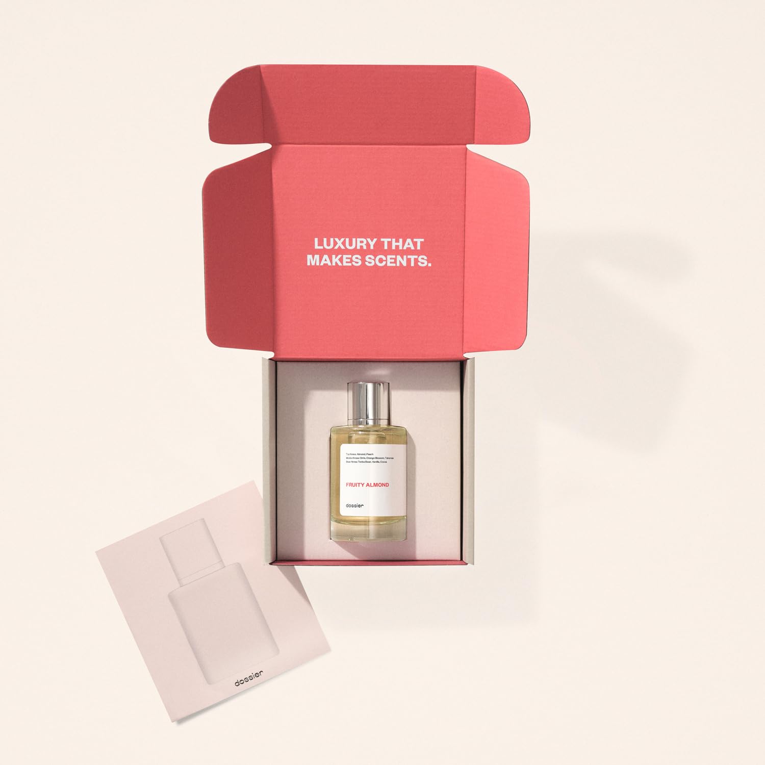 Dossier Fruity Almond box packaging presents premium gifting or personal collection.