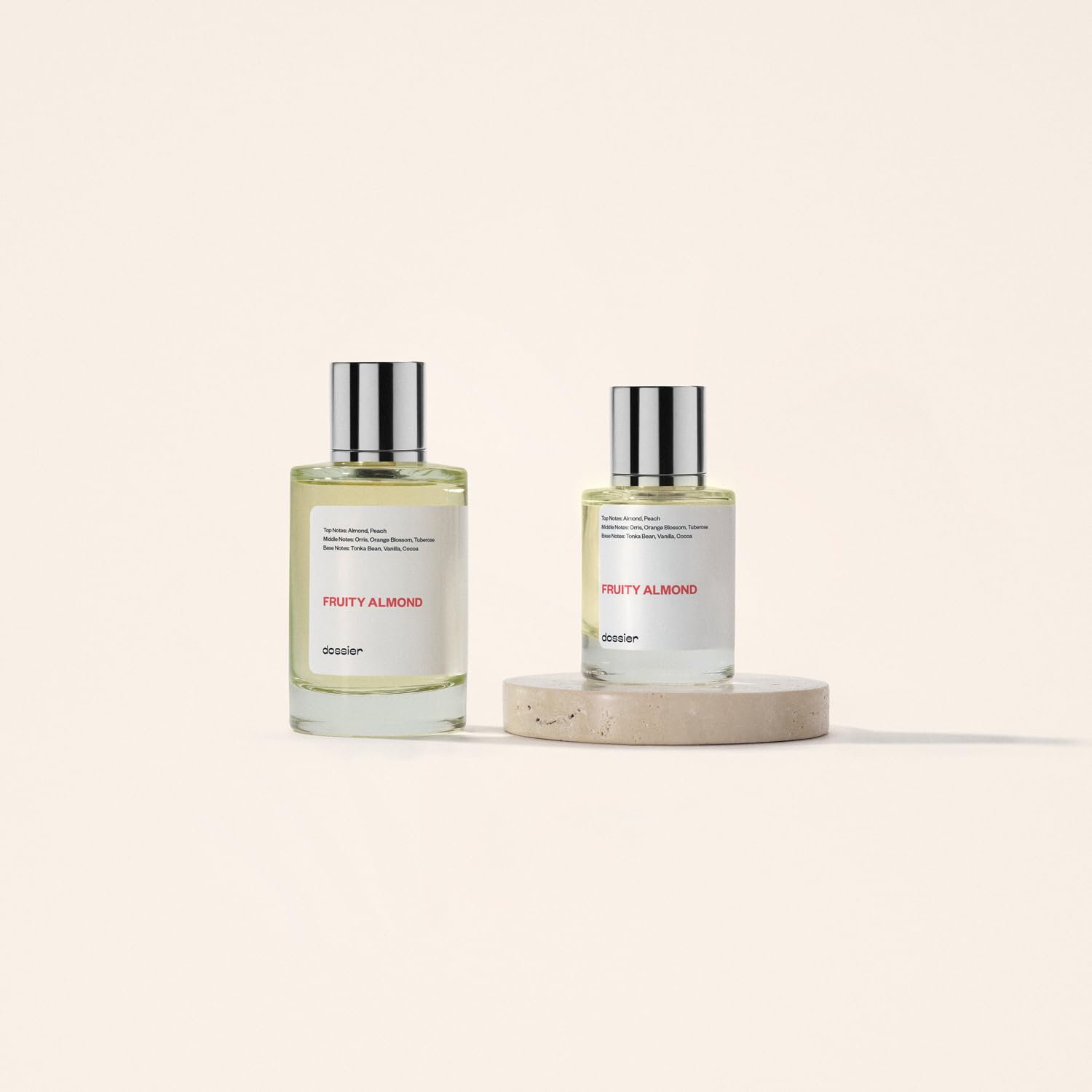 Dossier Fruity Almond ingredients Grasse emphasize high-quality components for a luxurious scent.