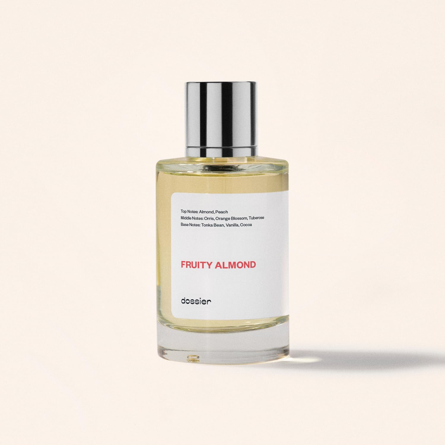 Dossier Fruity Almond rose and jasmine notes create a classic floral opening.