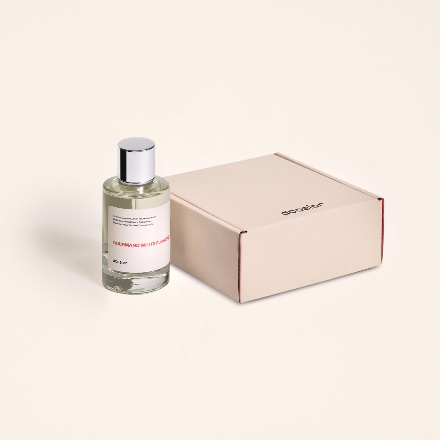 Dossier Gourmand White Flowers heart notes hint green tea and berries.
