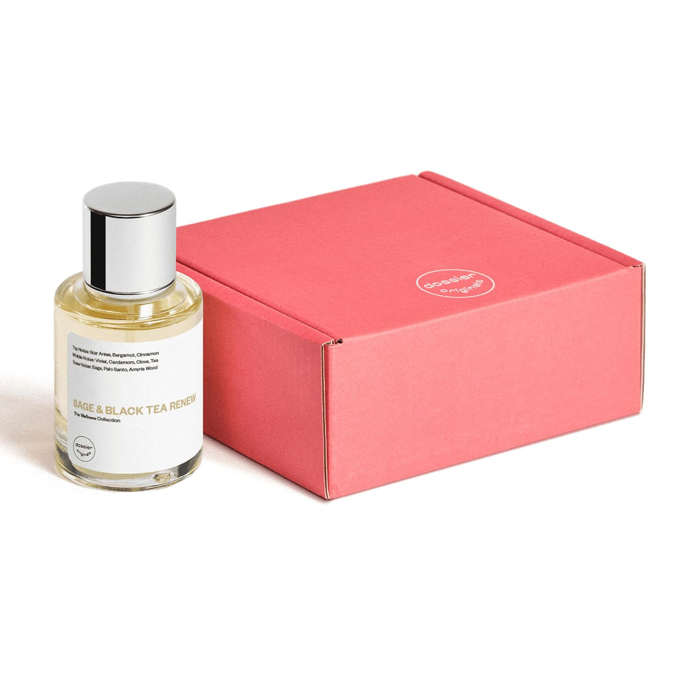 Dossier Original Sage and Black Tea Renew packaging showcases premium French craftsmanship