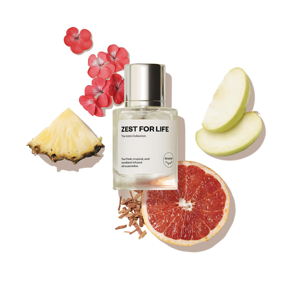 Dossier Original Zest for Life label detail with Grasse heritage and vegan notes