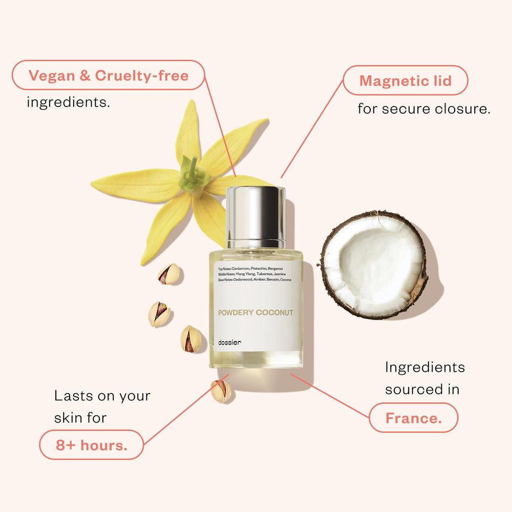 Dossier Powdery Coconut atomizer ready for on-the-go refresh.