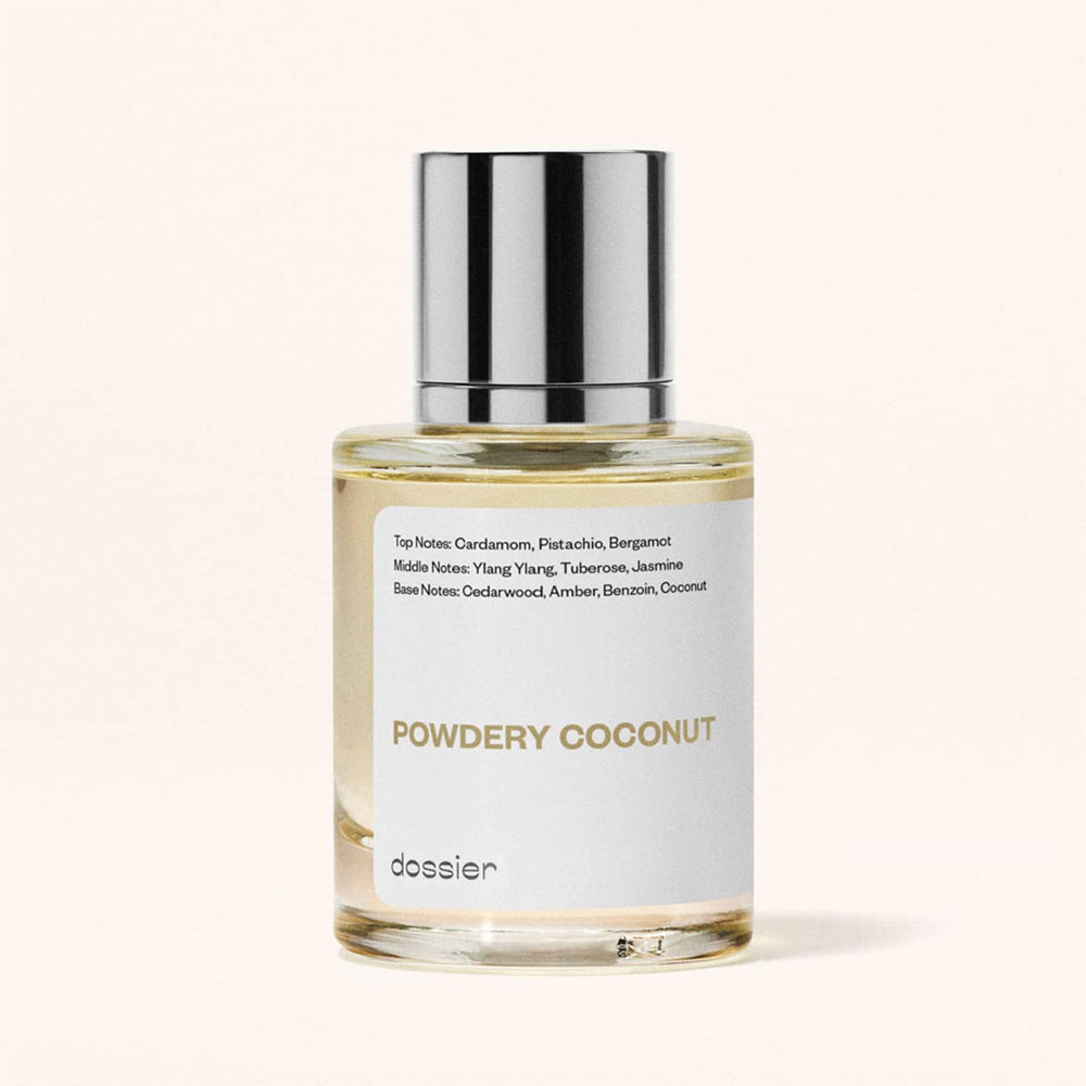 Vanity shot of Dossier Powdery Coconut for everyday wear inspiration.