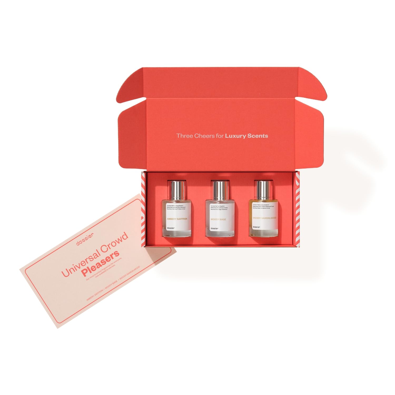 Dossier Universal Crowd Pleasers Ambery Saffron bottle pour for long-lasting daily fragrance