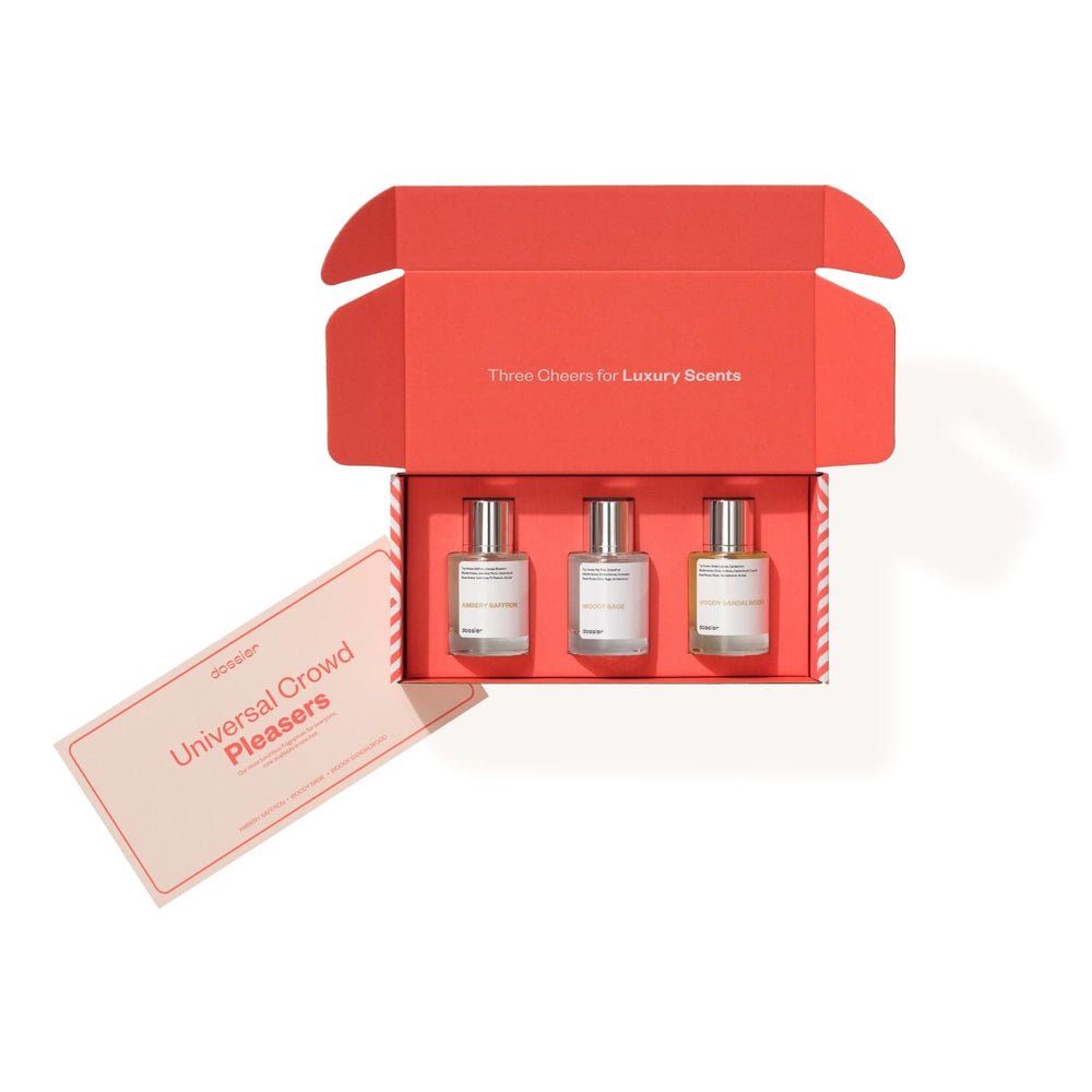 Dossier Universal Crowd Pleasers Ambery Saffron bottle pour for long-lasting daily fragrance