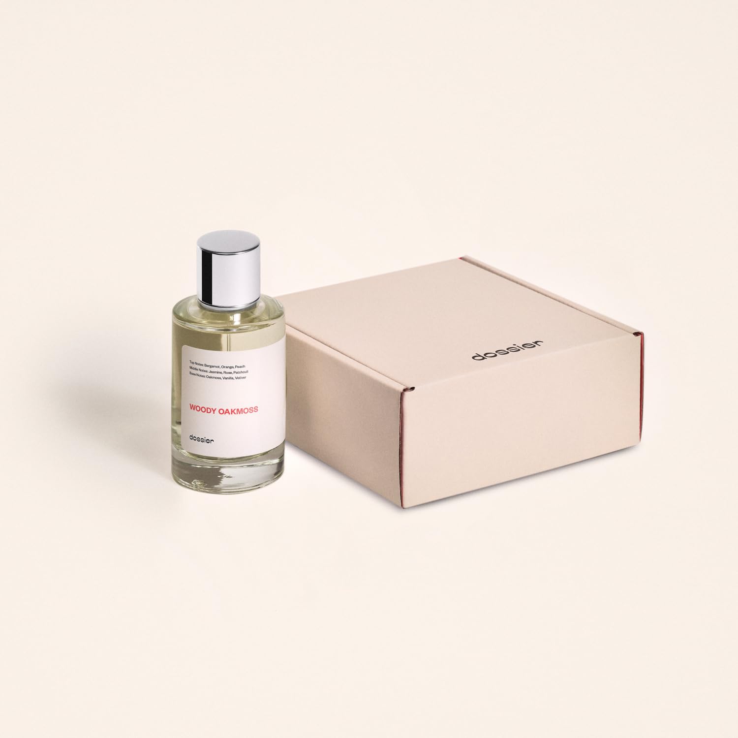 Dossier Woody Oakmoss bottle angle emphasizes premium presentation