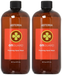 doTERRA On Guard foaming hand wash bottle shows gentle cleansing for sensitive skin