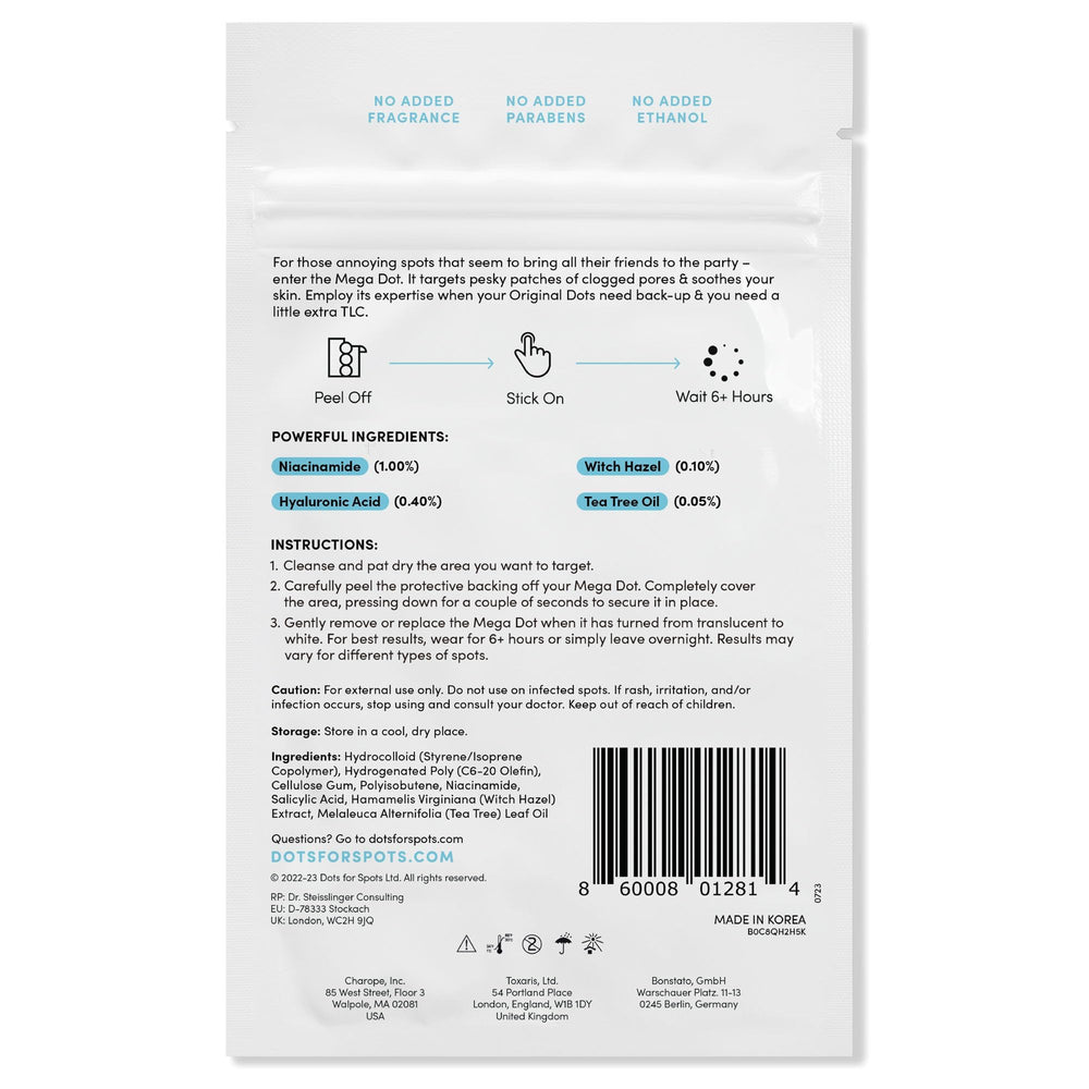Dots for Spots multi-pack imagery highlights 10 patches inside packaging.
