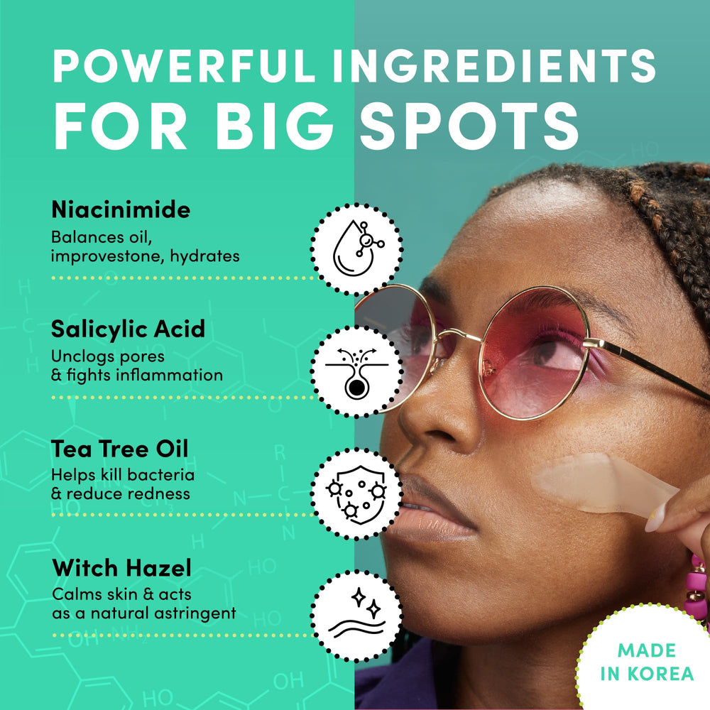 Dots for Spots oval-shaped patch provides precise coverage for single or clustered pimples.