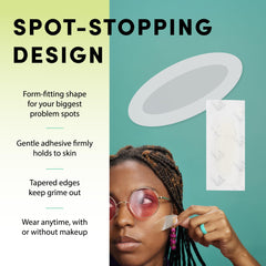 Dots for Spots packaging photo highlights vegan, fragrance-free formula and Korean-made quality.