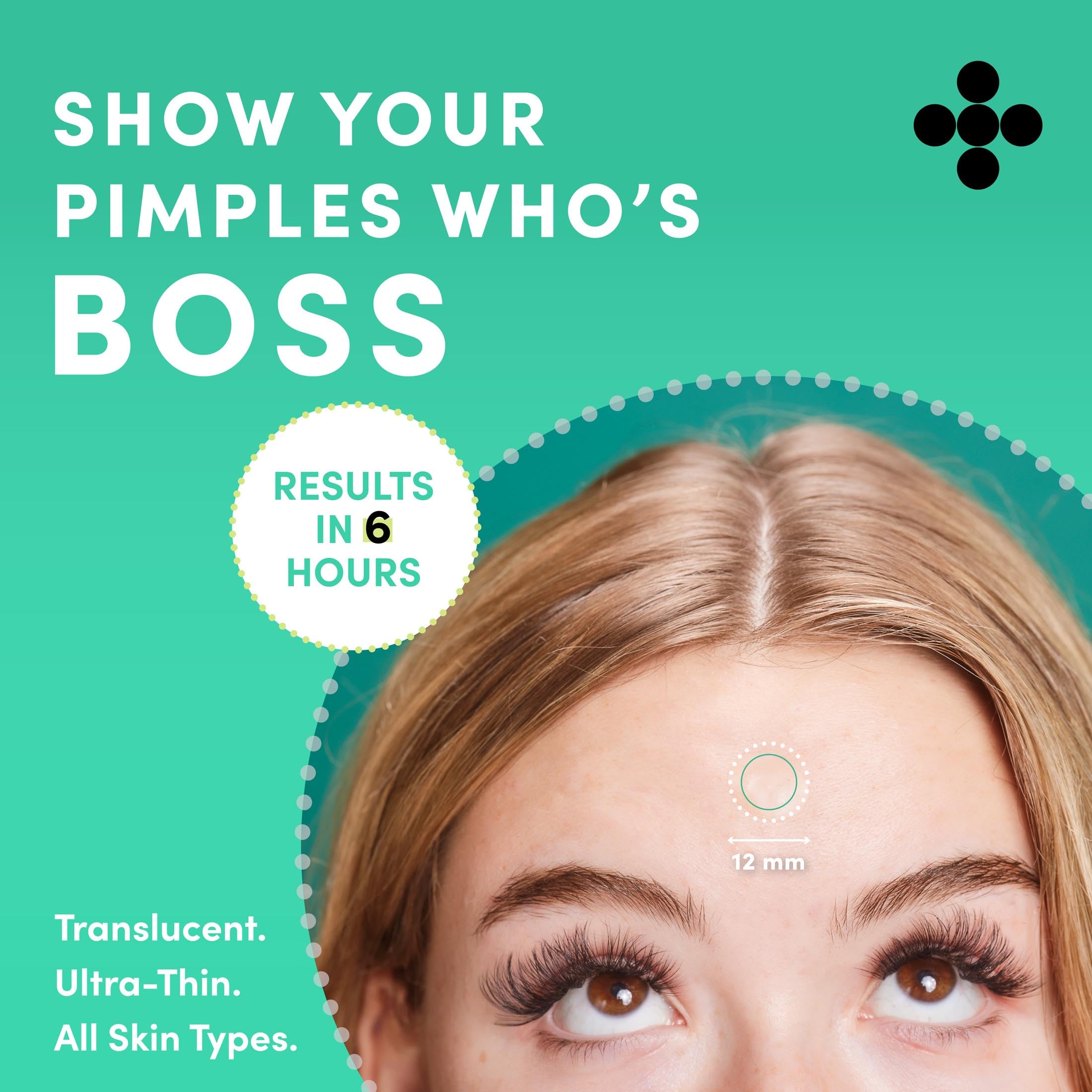 Dots for Spots patch on face blends with skin tone for daytime wear
