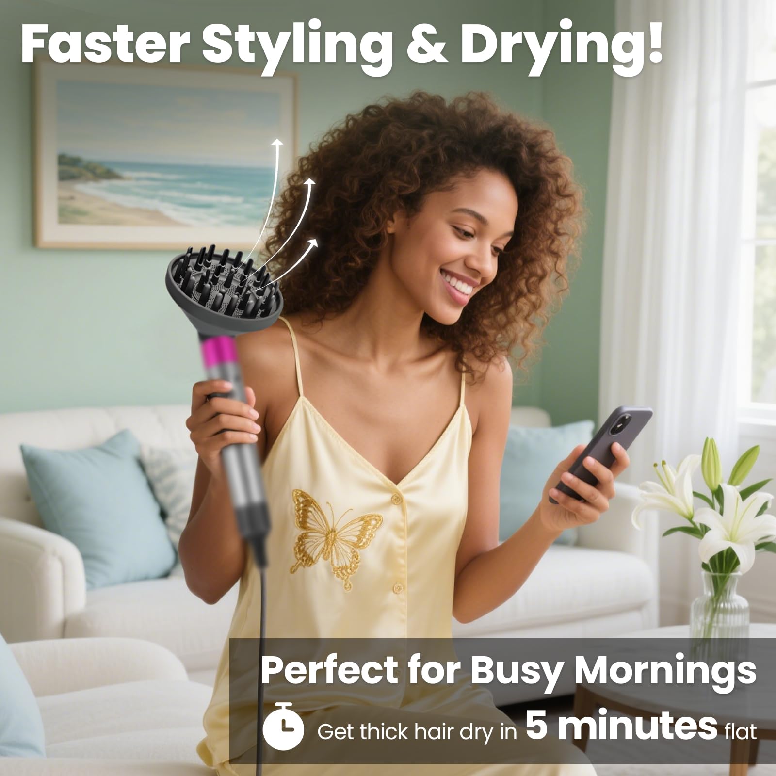 Dotspun diffuser grey ergonomic design for comfortable styling with Dyson Airwrap.