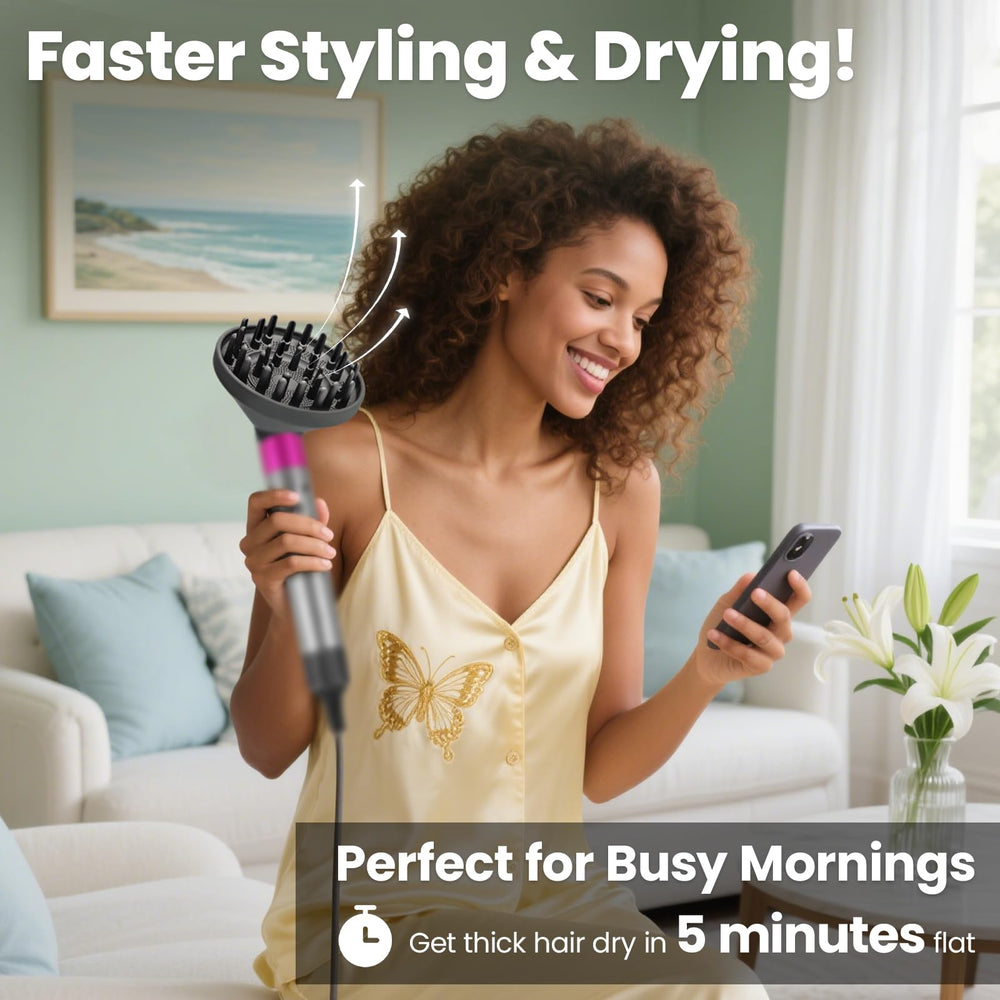 Dotspun diffuser grey ergonomic design for comfortable styling with Dyson Airwrap.
