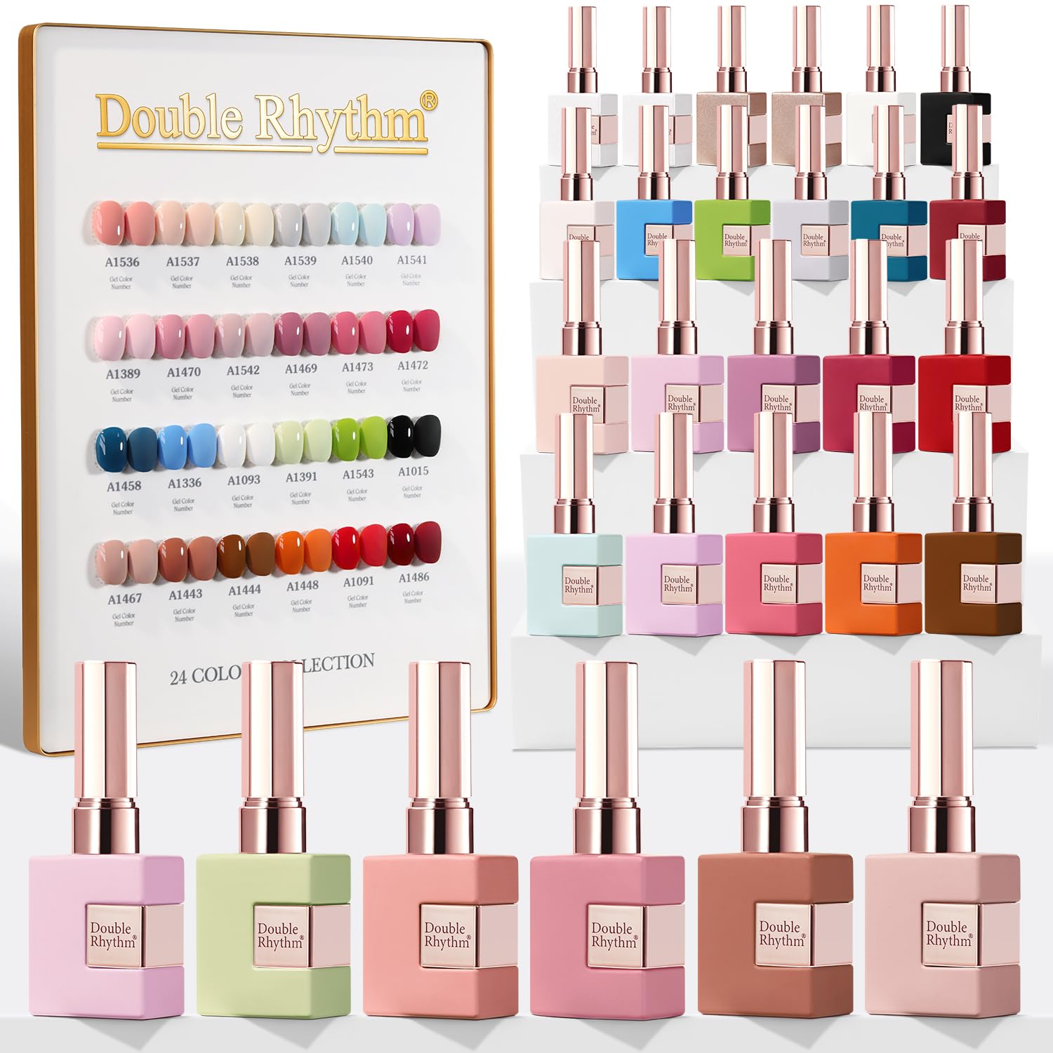 Double Rhythm 28Pcs gel nail polish set colors display for at-home manicures