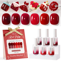 Double Rhythm 6pcs Hema-free gel polish set on display board for versatile at-home nail art