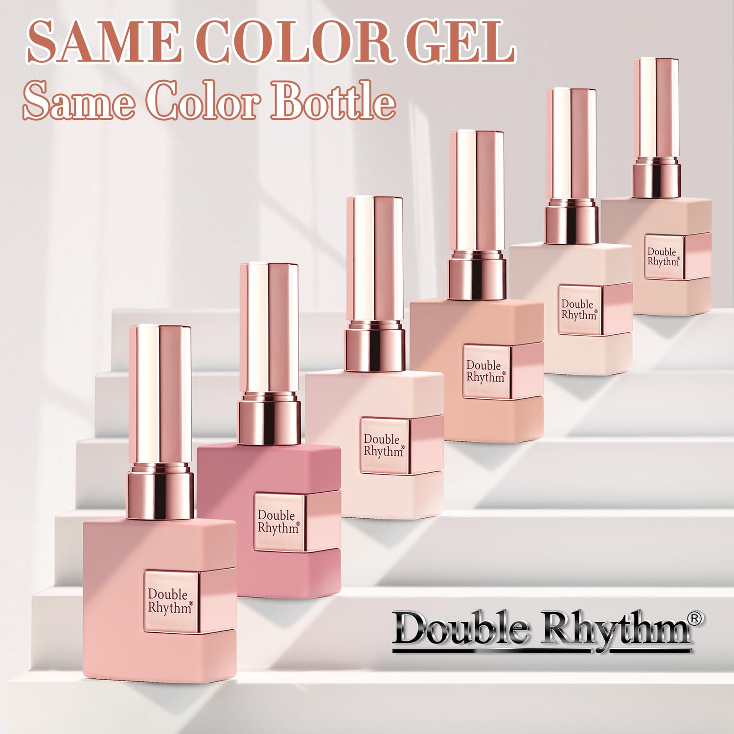 Double Rhythm base coat and top coat bottles for durable manicure.