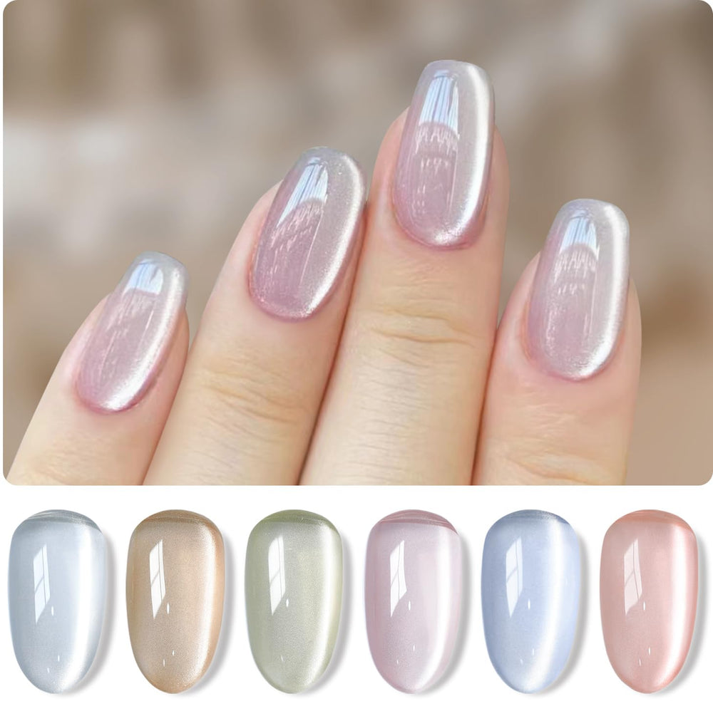 Double Rhythm cat eye gel polish kit collection with six colors for chic home nails.