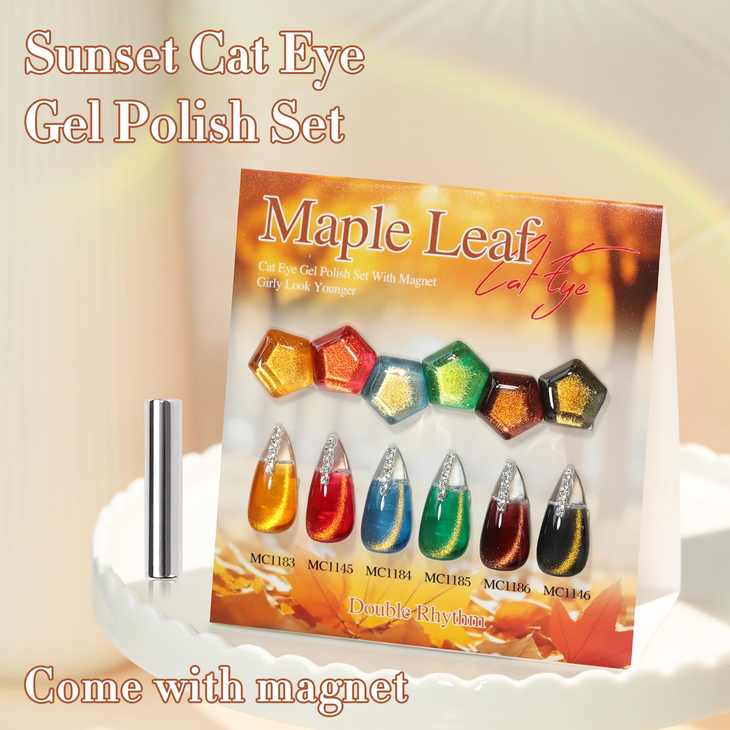 Double Rhythm cat eye polish green bottle adds fresh shimmer for versatile looks.