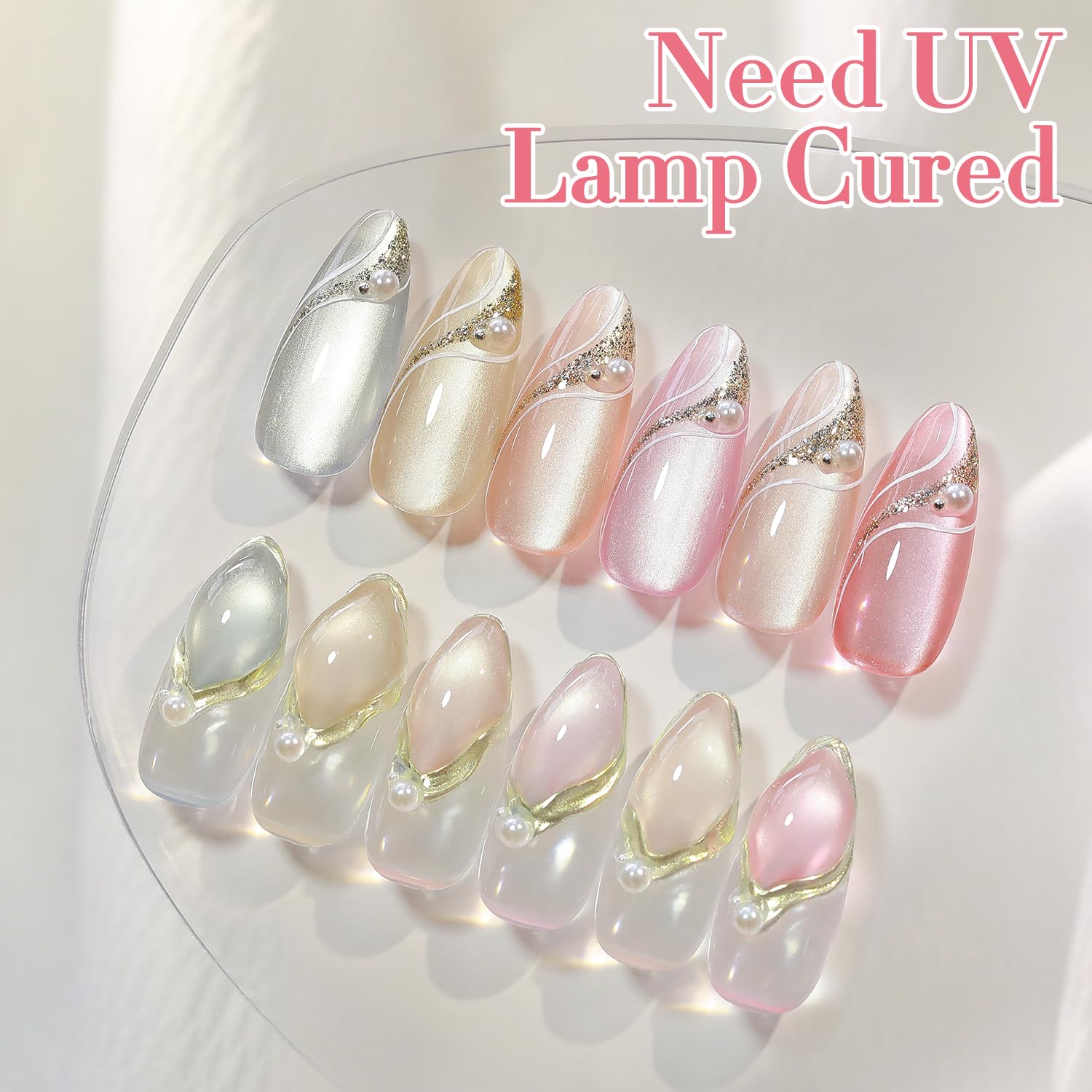 Double Rhythm colorful shimmer nails showcasing varied cat-eye effects.