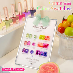 Double Rhythm fruit cat eye polish in glass green shimmer showing vibrant color.