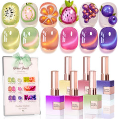 Double Rhythm fruit cat eye polish in glass rose pink with shimmering finish for at-home manicures.