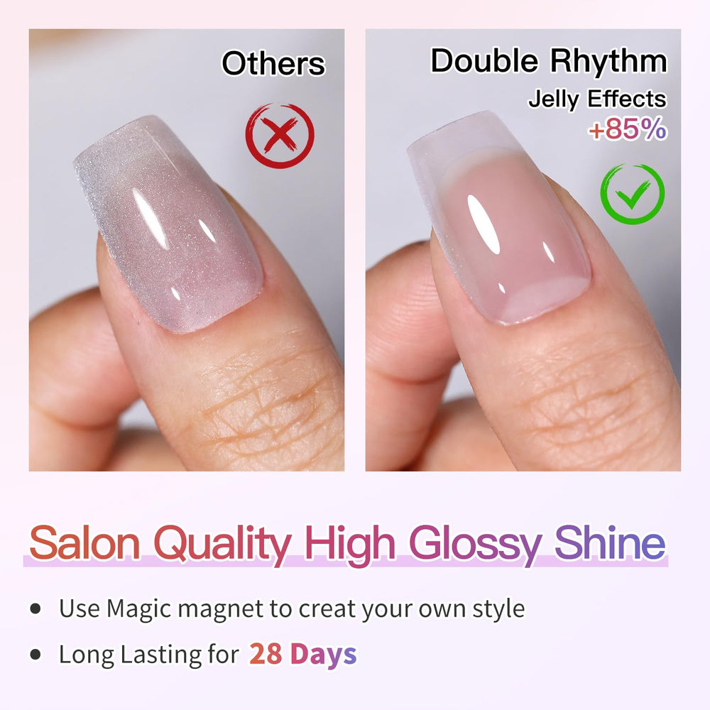 Closeup of Double Rhythm gel polish bottle showing smooth, pigmented formula for beginners.