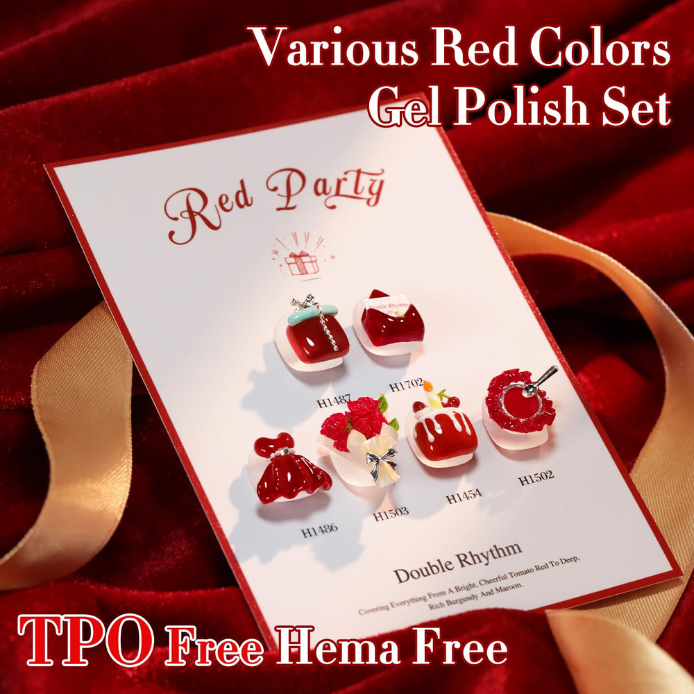 Double Rhythm cherry red bottle closeup showing shimmering finish for bold manicures