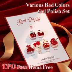Double Rhythm cherry red bottle closeup showing shimmering finish for bold manicures