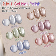 Double Rhythm magnetic tool enabling cat-eye effect for at-home designs.