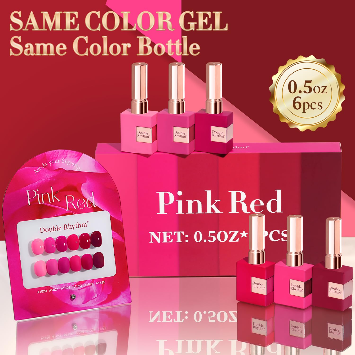 Double Rhythm neon-light-pink gel polish provides a vibrant pop for any look.