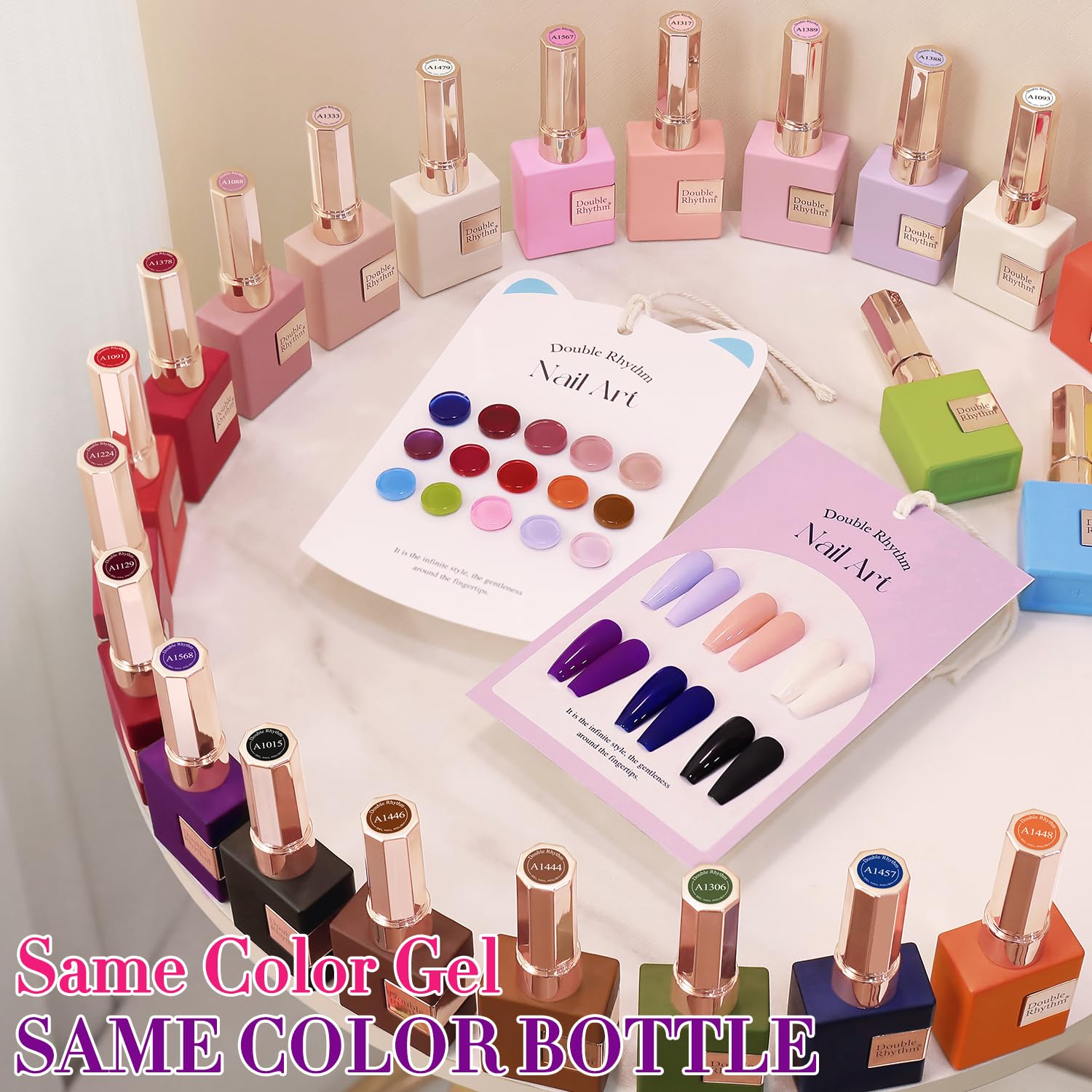 Double Rhythm non-toxic formula label highlighting low odor and safer cosmetics qualities.