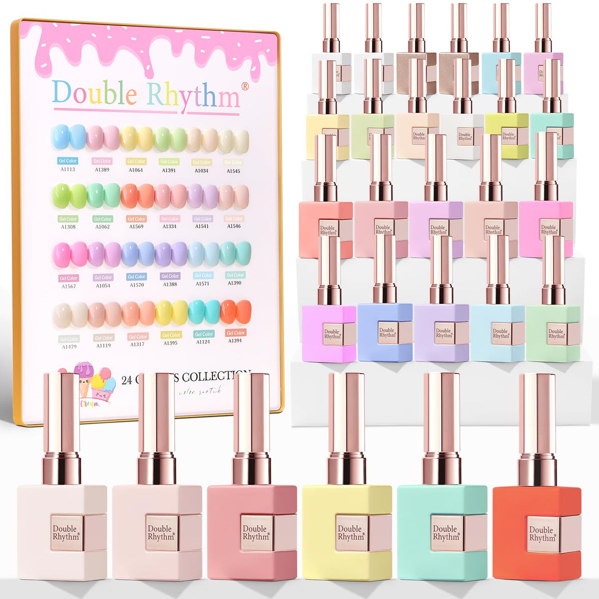 Double Rhythm Pastel Candy Collection box opens, showcasing a cohesive DIY manicure set.
