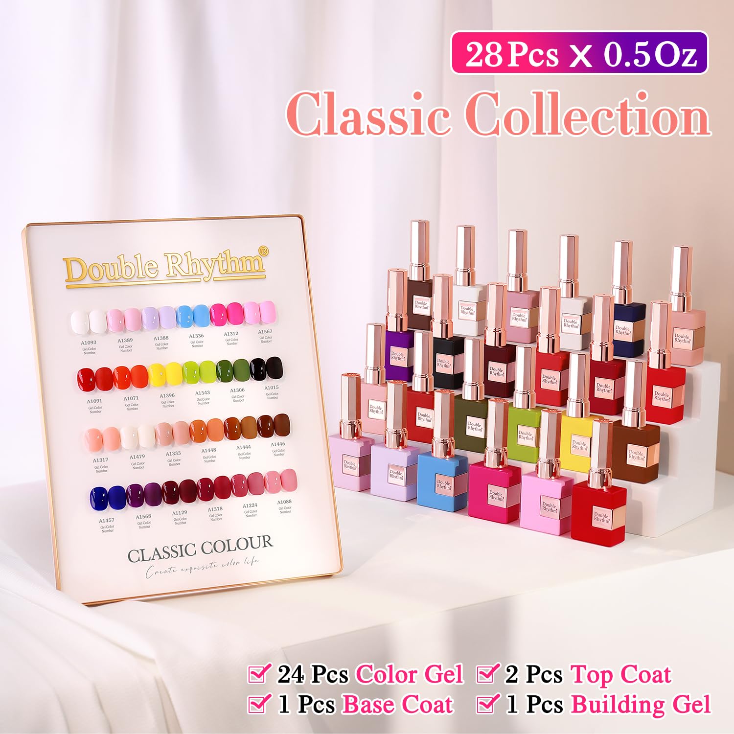 Double Rhythm red pink collection swatches showcasing seasonally versatile nail colors.